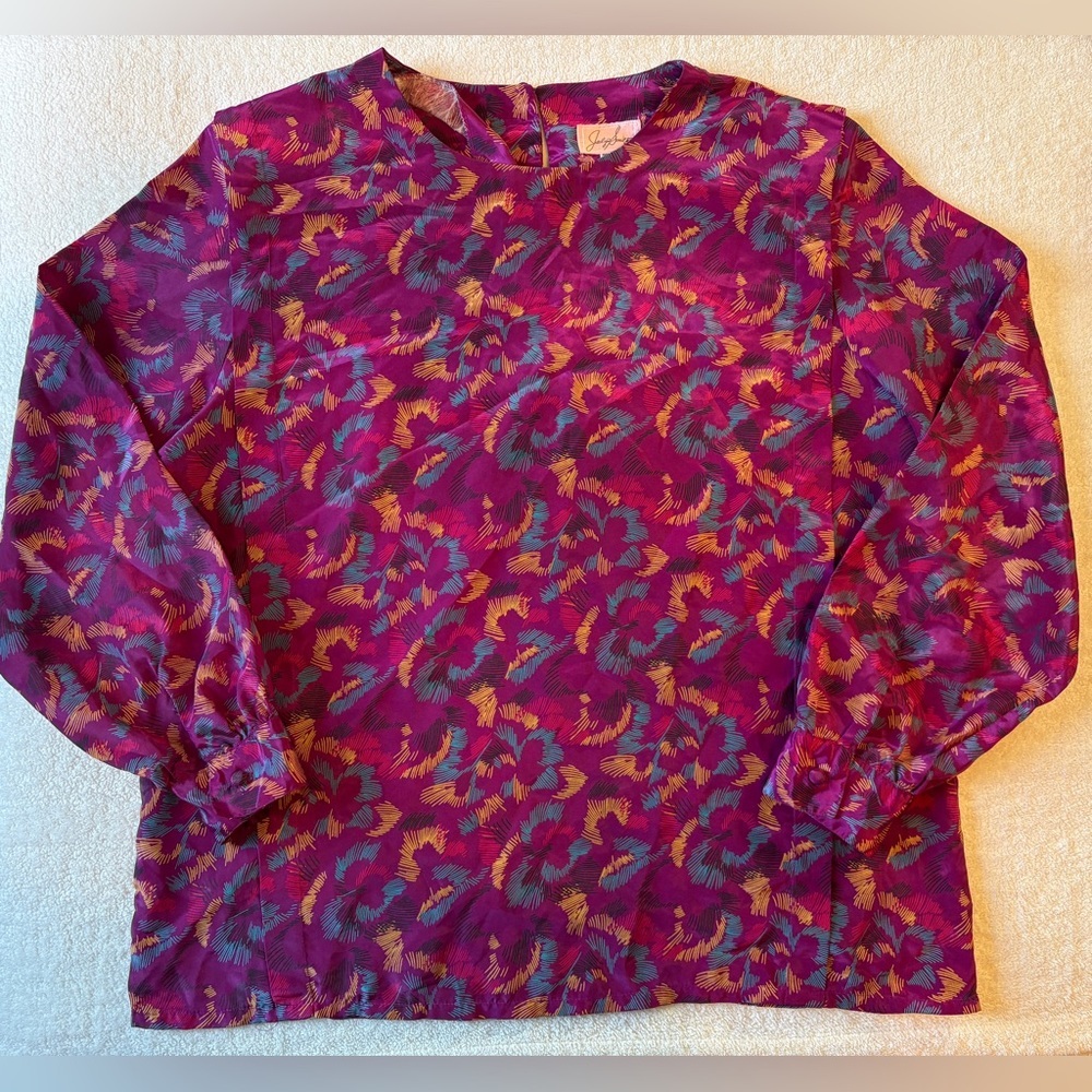 Vintage Jaclyn Smith Fuchsia Abstract Patterned Blouse, Women’s Sz 16